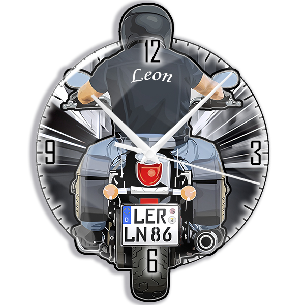 Personalisierte Motorrad Wanduhr mit Name und Nummernschild - Einzigartiges Geburtstagsgeschenk für Freund - auto4style