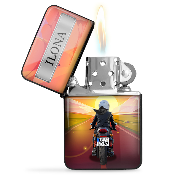 Personalisiertes Feuerzeug - Individuell mit Namen und Nummernschild, ideales Motorradzubehör Geschenk, Geburtstagsgeschenk für Freundin.