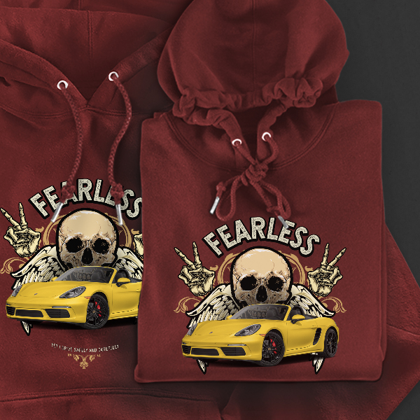 Hoodie Design mit Autosilhouette Rot-XS Fearless mit deinem Automodell und Kennzeichen! Kapuzenpullover Pullover Sweatshirt Geschenk Freund Paarpulli