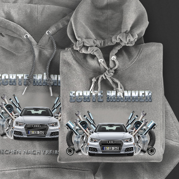 Hoodie Design mit Autosilhouette Grau-S Echte Männer riechen nach Treibstoff mit deinem Automodell und Kennzeichen! Kapuzenpullover Pullover Sweatshir