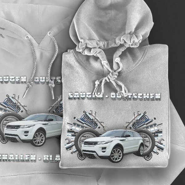Hoodie Design mit Autosilhouette Weiß-M Saugen Quetschen Knallen Blasen mit deinem Automodell und Kennzeichen! Kapuzenpullover Pullover Sweatshirt Ges