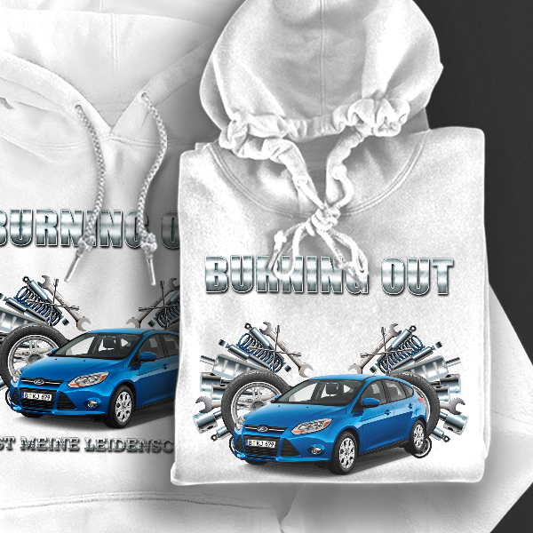 Hoodie Design mit Autosilhouette Weiß-S Burning out ist meine Leidenschaft mit deinem Automodell und Kennzeichen! Kapuzenpullover Pullover Sweatshirt