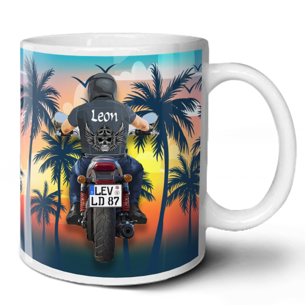 Geschenkidee für Biker: Coole Tasse mit Motorradfahrer, deinem Namen und Kennzeichen! Perfekte Tasse mit verschiedenen Designs: 330 ml, 450 ml Tasse