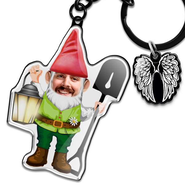 Schlüsselanhänger Gartenzwerg mit Laterne - Gesicht Personalisierter Schlüsselanhänger, Originelle Fotogeschenke, Einzigartige Geschenkideen