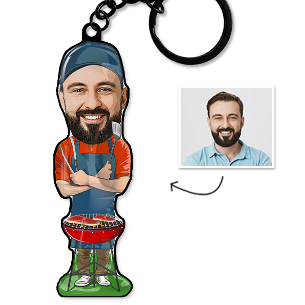 Personalisierter Grillmeister-Schlüsselanhänger - Geschenk für Grillmeister, Schlüsselanhänger für BBQ-Enthusiasten! Schlüsselanhänger mit deinem Foto