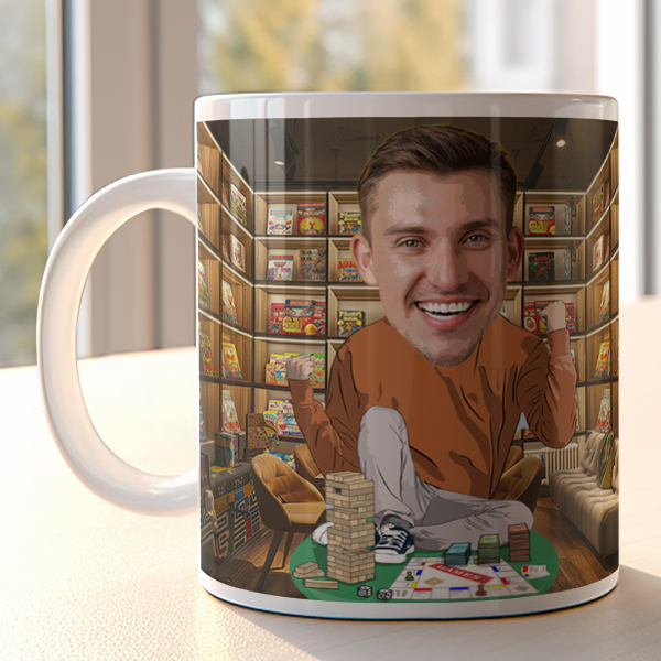 Personalisierte Geschenke für Brettspiel-Fans: Brettspiel Tasse mit deinem Wunsch - Foto | Lustige Comic Tasse für Brettspiel Liebhaber hier!