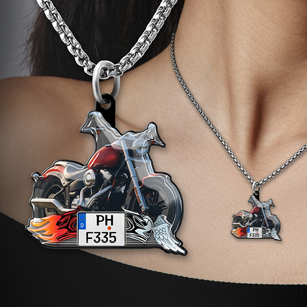 Motorrad-Anhänger-Halskette mit Nummernschild – Stilvolles Accessoire, Motorrad Charme, personalisiertes Geschenk für echte Motorradfahrer