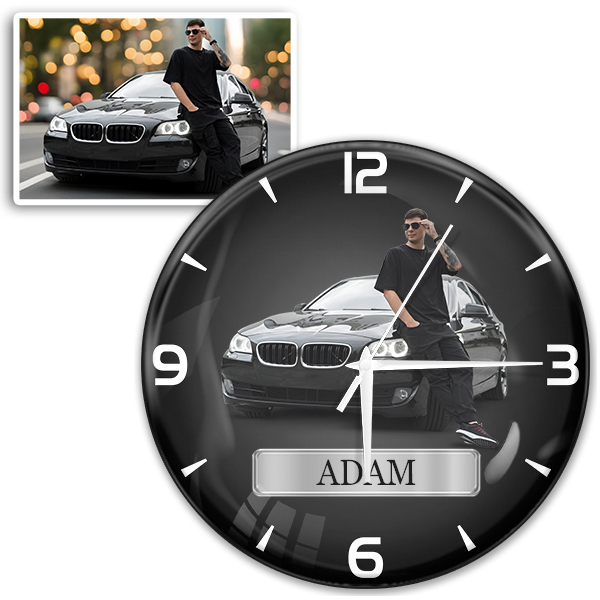 Personalisierte Wanduhr Auto für Mann mit Namen und Bild – Das perfekte Geschenk für Autofahrer und Autoliebhaber – Jetzt entdecken! - auto4style