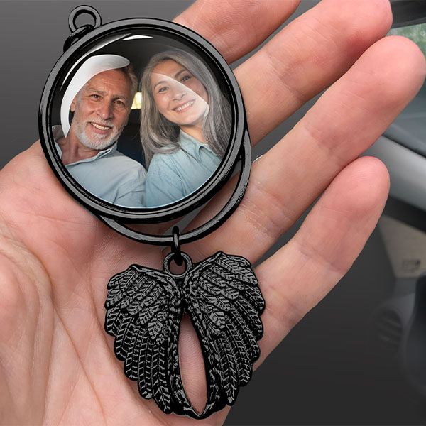 Spiegelanhänger mit Flügeln – Foto-Spiegelanhänger Paar – Geschenk für ältere Paare & ihn/sie – Einzigartiges Jubiläumsgeschenk – Unvergesslich!