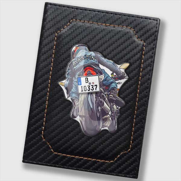 Motorrad Fahrzeugschein Hülle mit Namen und Kennzeichen – Personalisierte Hülle für Fahrzeugschein – Geschenk Motorradfahrer – Cooles Biker-Design!