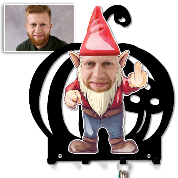 Schlüsselboard Gartenzwerg personalisiert – Wand Schlüsselhalter mit Gartenzwerg Foto – Originelles Geschenk für Mann – Einzigartig! - auto4style