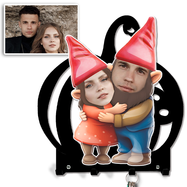 Schlüsselboard Gartenzwerg personalisiert – Schlüsselhalter Gartenzwerg mit Paarfoto – Ideales Geschenk für eine Ehefrau – Einzigartig! - auto4style