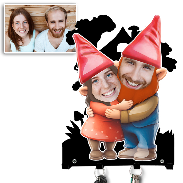 Schlüsselbrett Wand Paar mit Gesicht – Gartenzwerg Schlüsselbrett personalisiert – Schlüsselhalter Wand Liebe – Unikatliebe! - auto4style