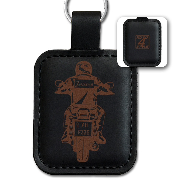 Personalisierter Schlüsselanhänger mit Name u. Nummernschild – Brauner Leder Schlüsselanhänger – Geschenk mit Motorrad Gravur für Motorradfahrer!