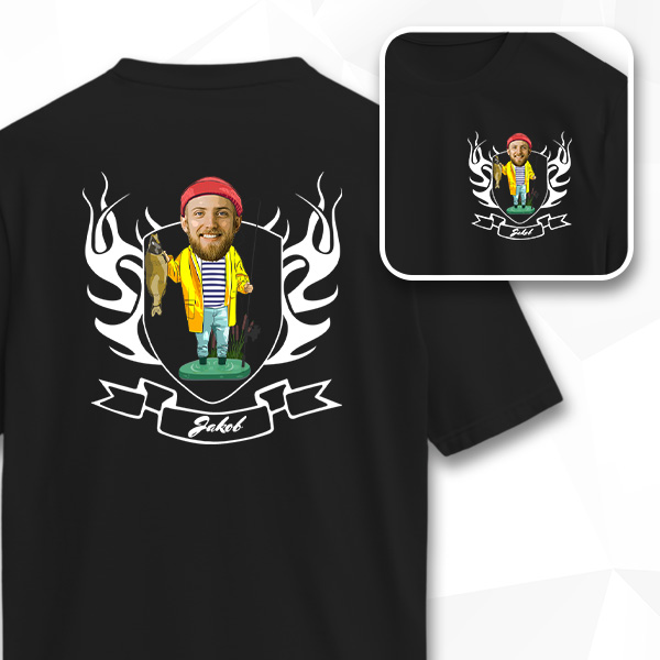 Angler T-Shirt personalisieren – Comic Angler Shirt mit Foto & Namen – Fischer T-Shirt mit Namen – Lustiges Geschenk für Angler – Unikat!