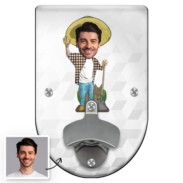 Personalisierter Bauernhof Wandflaschenöffner – mit deinem Gesicht im Comic-Bauer Motiv – Einzigartiges Geschenk für Landwirt – Mach es persönlich!