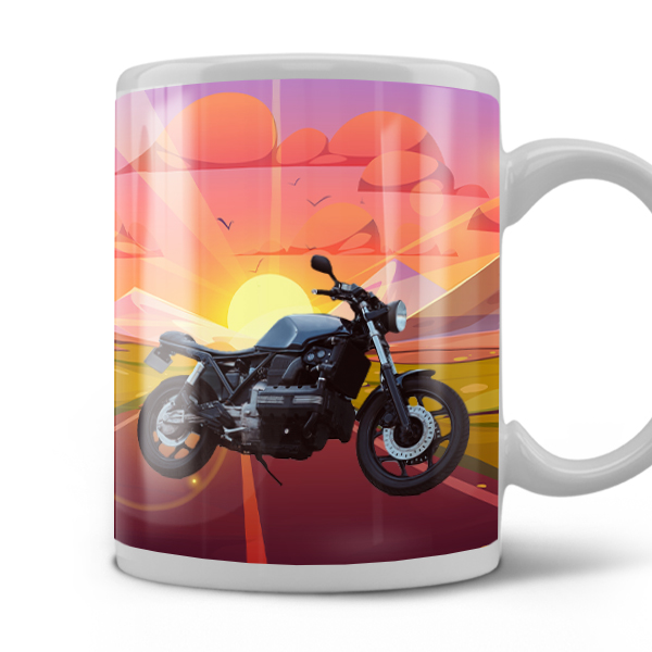 Personalisierte Motorrad-Tasse – Dein Bike vor einem Bergpanorama – Originelles Geschenk für Motorradliebhaber – 330 bzw. 450 ml! - auto4style