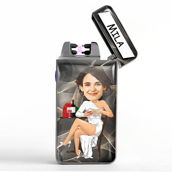 Personalized Lighter for Wine-Loving Women – Custom Photo & Name – Stylish Accessory & Perfect Gift for Her